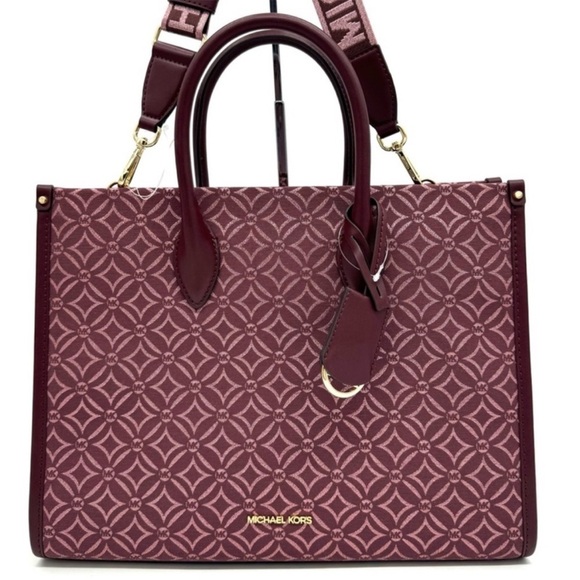 Michael Kors Medium Mirella Tote Bag Ox Blood Multi - Picture 1 of 12